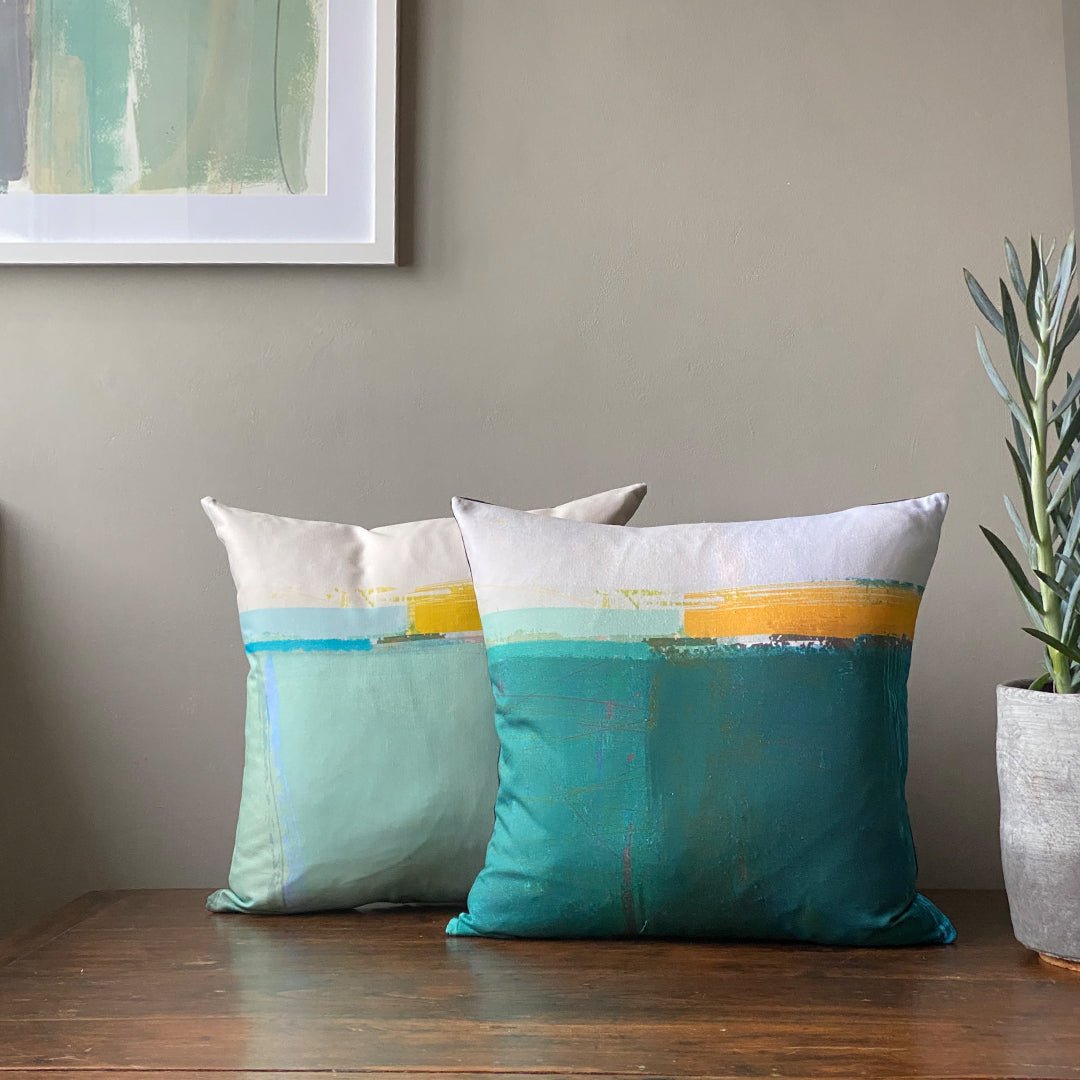 cushion - HEADLAND TEAL decorative cushion pillow teal cotton 45cm 60cm EARTHWORKS